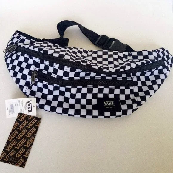New Vans Ward Black White Checkered Crossbody Fanny Pack Bum Belt Waist Bag - Picture 8 of 17